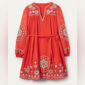 Boden orange boho embroidered dress 6